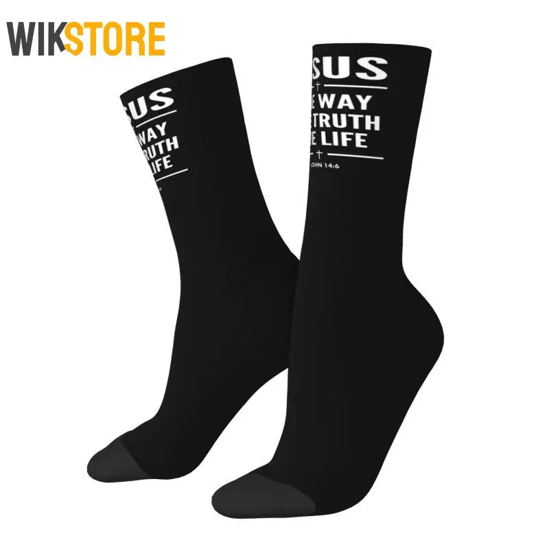 Fun Mens The Way The Truth The Life Jesus Crazy Dress Socks Unisex Comfortable Hip Hop Religion Faith Fashion Crew Socks