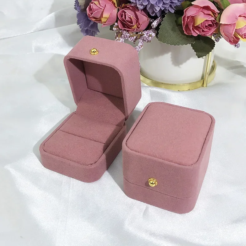 Ring Earrings Box Necklace Bracelet Gift Packaging Jewelry Box Pink Round Corner Gold Button Jewelry Box