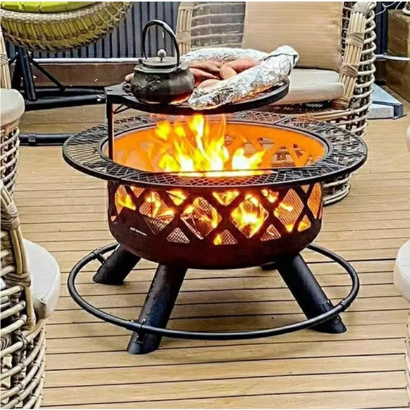 2026 Outdoor Fire Pit With Adjustable Grilling Rack For Barbecue And Heating, Portable Steel Fire Bowl For Patio And Garden