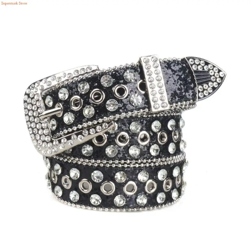 Q5WE Multi-Color Waist Belt Western Full Diamond Belt Cowgirl Cowboy Belt