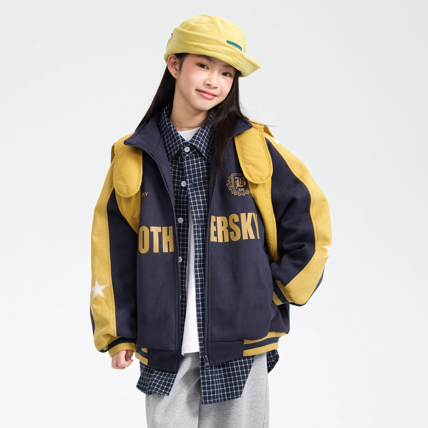 

Retro American Lettering Street Style Jacket 4-14Y Kids Street Style Patchwork Outwear Clothes Girl Autumn Thickened Down Cotton