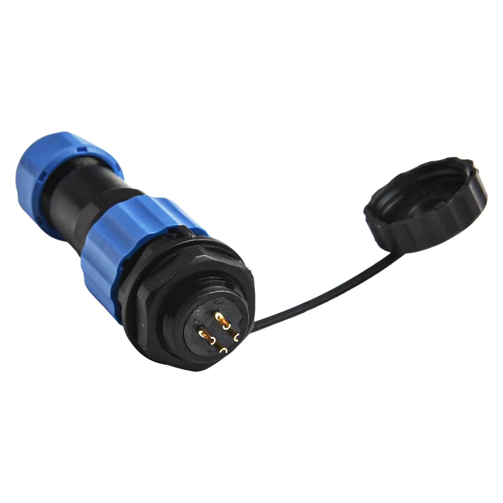 Conector circular impermeable SP16 Montaje en panel (4 pines) Color azul y negro Rendimiento confiable Protección IP68