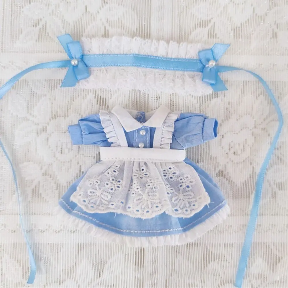 Uniform Clothes Maid Skirt Suit for 1/11 ob11 Dolls Princess Mini Clothes Dresses Suit with Headband For Stuffed Dolls