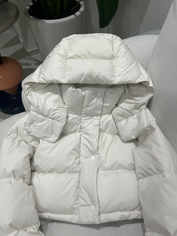 Coreano sle ort branco puffer jaet feminino inverno thiened casaco pão sle chapéu incluído viagem faion fibra de poliéster