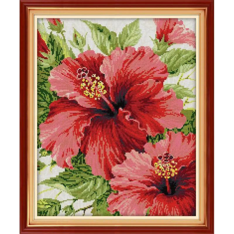 Red Hibiscus DIY Flower Pattern Joy Sunday Set punto croce 14CT 11CT conteggio tessuto stampato ricamo ricamo a mano decorazioni per la casa