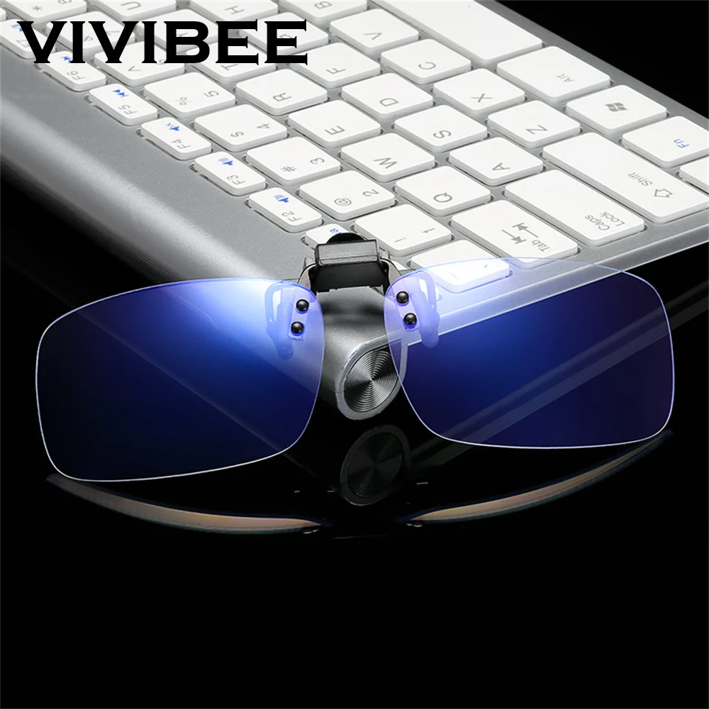 

VIVIBEE Flip Up Clip On Blue Light Blocking Glasses Gaming Men Clear Anti Ray Filter Computer Square Lens Women Eyeglasses