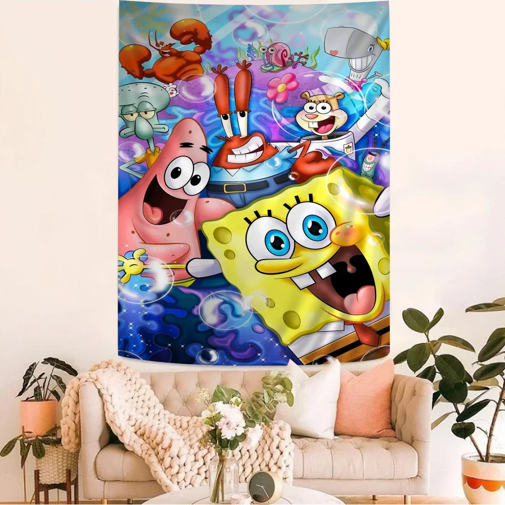 Anime S-SpongeBob S-SquarePants Colorful Tapestry Wall Hanging Bohemian Wall Tapestries Mandala Wall Hanging Sheets