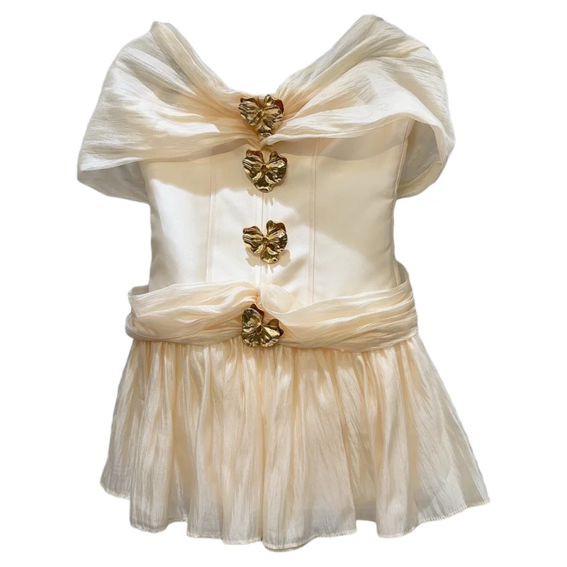 Doux été 2025 métal bleu Me oulder Fibone Bustier Dr taille haute a-ligne jupe ort Sve couleur couvrir