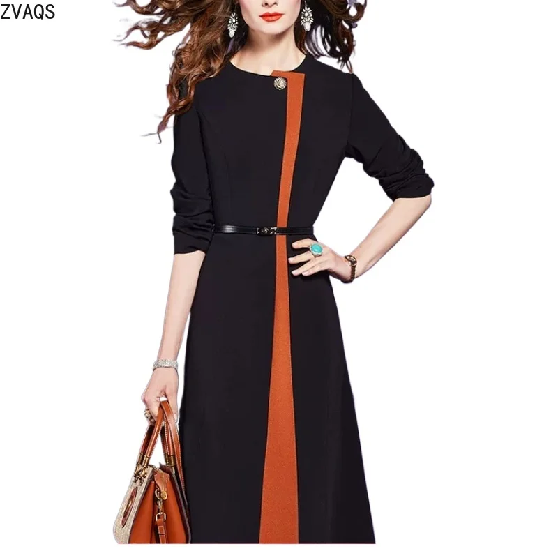ZVAQS Kleider für Damen, Herbst, luxuriöses schwarzes Langarmkleid für Damen, hochwertiges, einzigartiges Design, elegantes Midikleid, Женская Одежда
