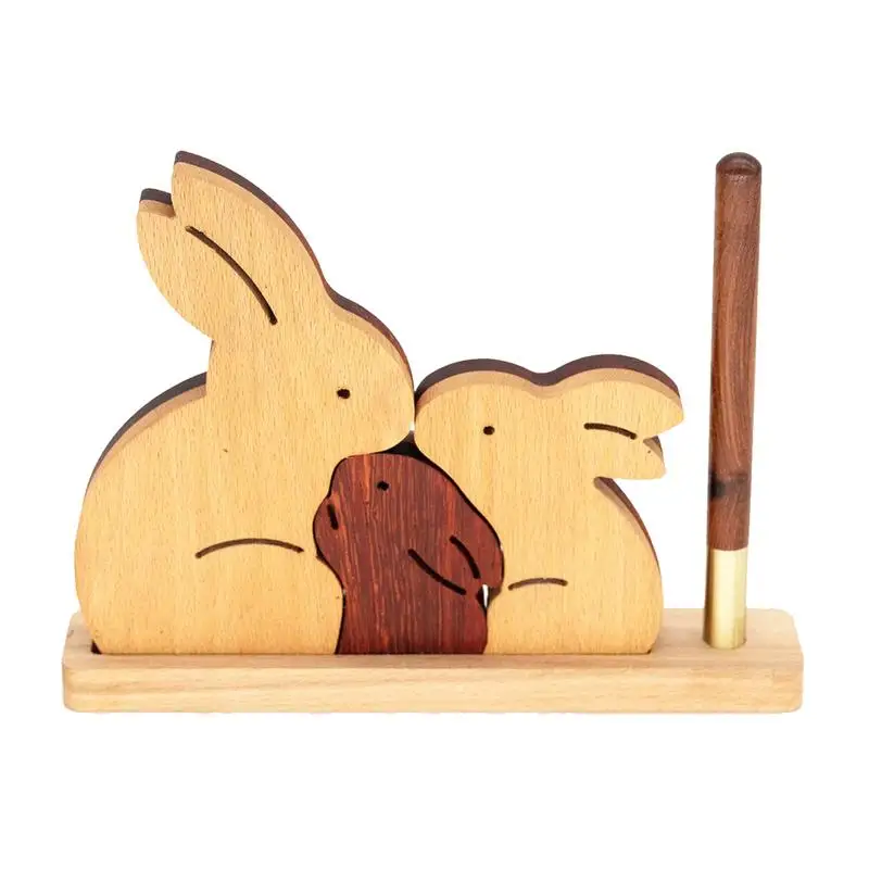 

Animal Wooden Puzzle 3pcs Cute Rabbit Puzzle And Wooden Decoration Rabbit Pen Holder With Pen And Base Housewarming Gift