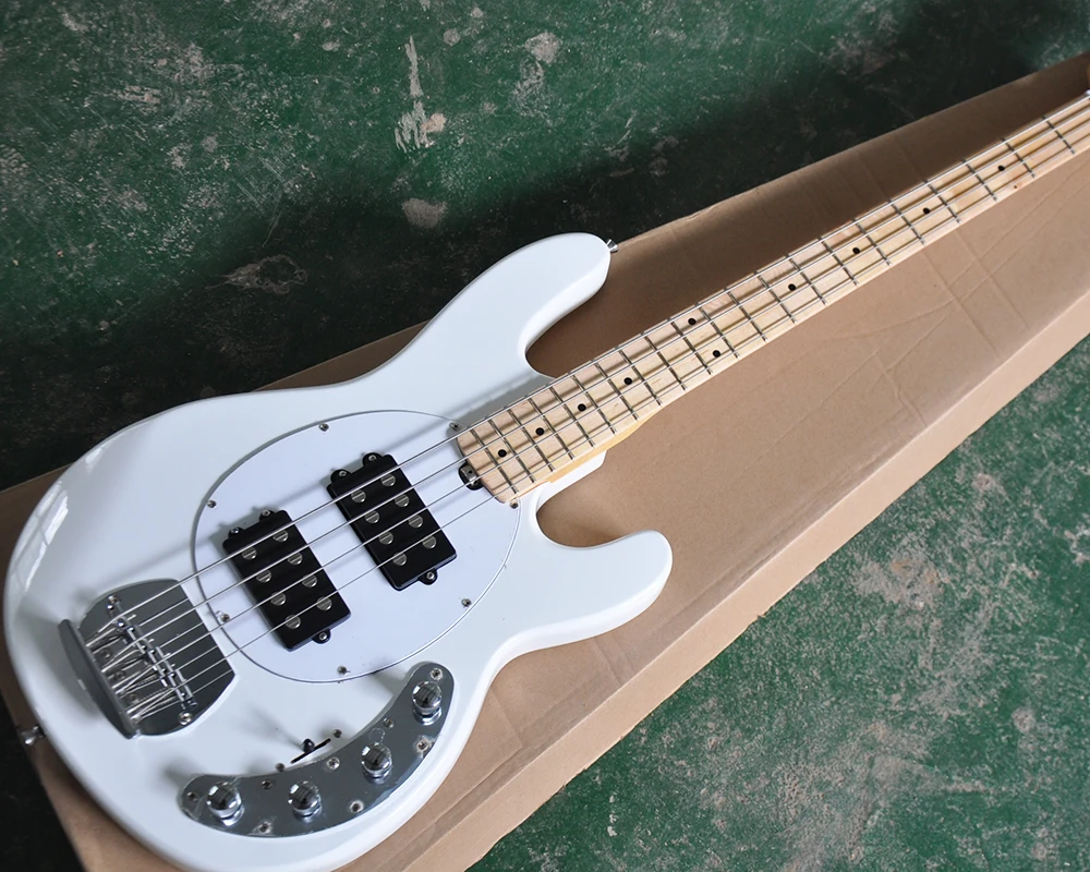 4 Strings White Electric Bass Guitar with Two Pickups,Maple Fretboard