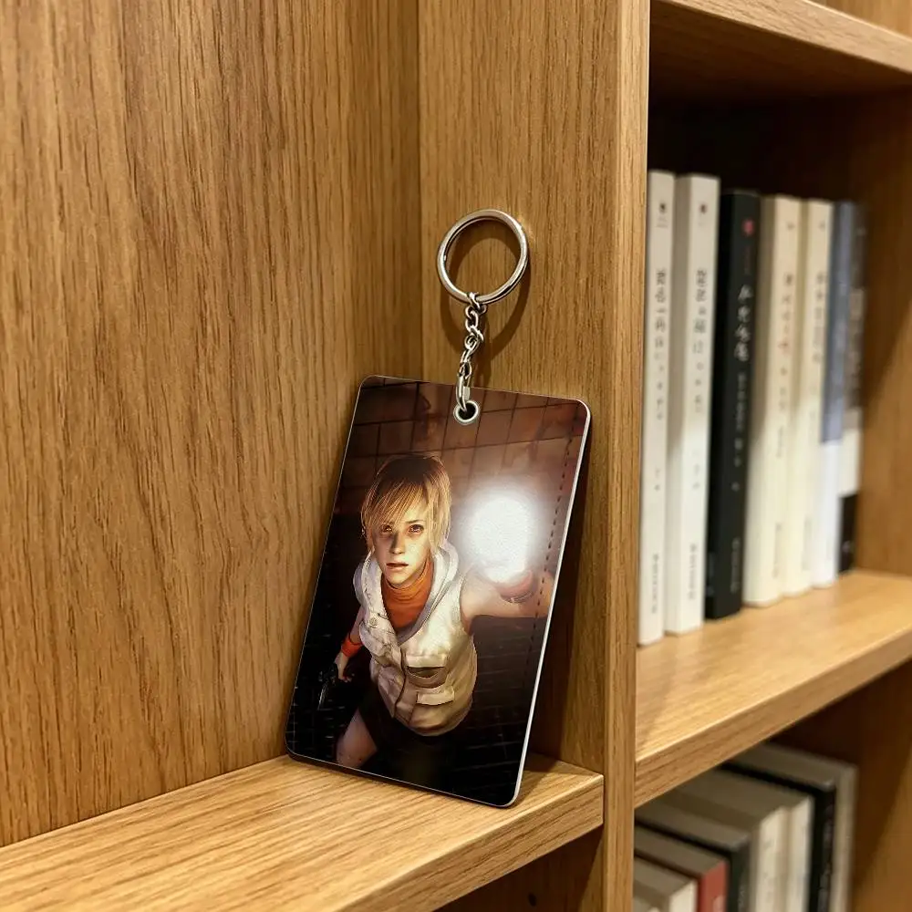 S-Silent Hill H-Heather Mason Card Case Leather Card Holder Keychain Key Ring Door Access Tags ID Card Case Keychain