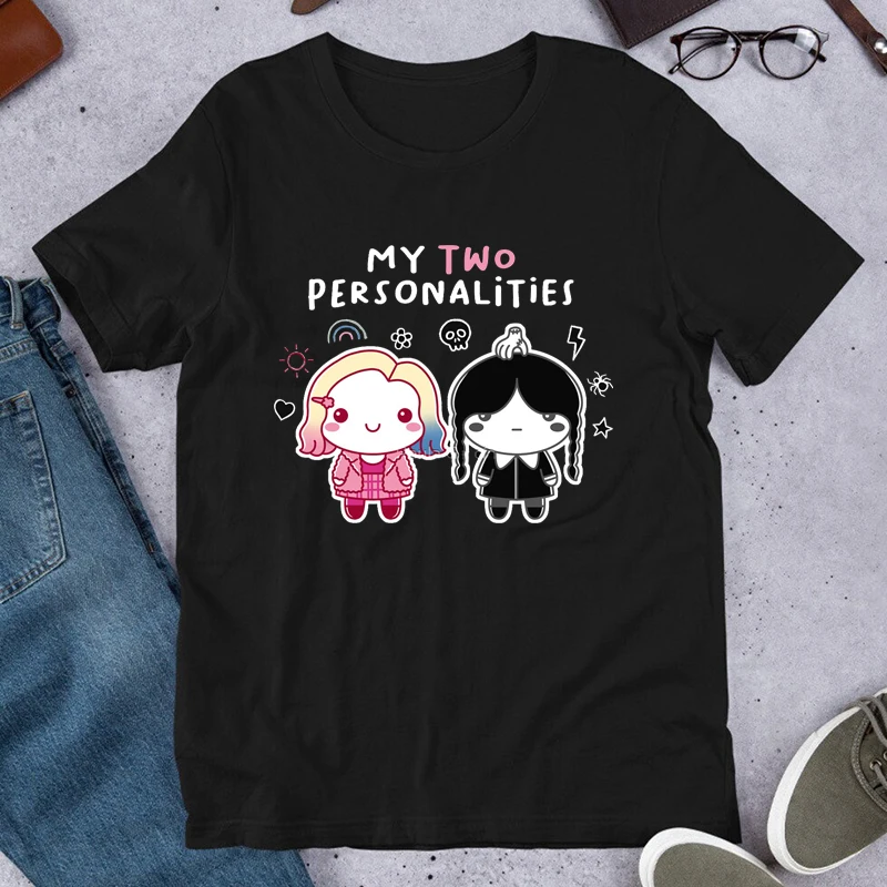 Wednesday Addams Printed Women T Shirt My Tow Personalities TV T-Shirt Girl Tee Hipster 2023 Ullzang Men Tops Ropa Hombre