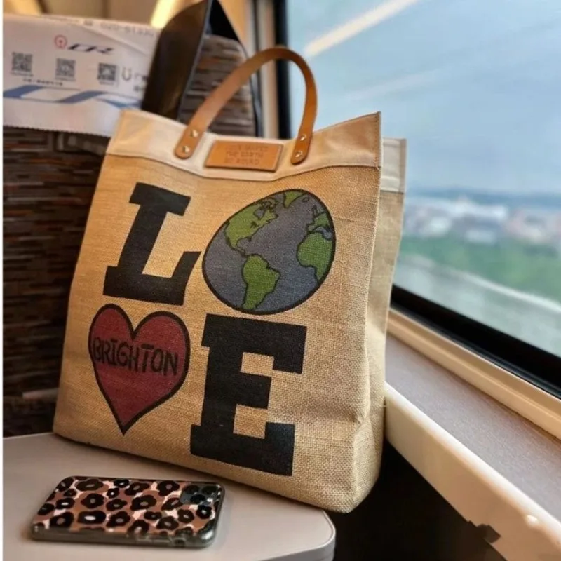 

Simple and Versatile Korean Version LOVE Hand-held Sail Bag, Knitted Large Capacity Shoulder Bags, Suitable for Commuting