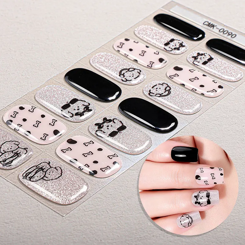 16Tips Glitter Heart Star Gel Nail Strips Long Lasting Full Cover Shiny Baking-Free Gel Nail Stickers DIY Manicure Decoration