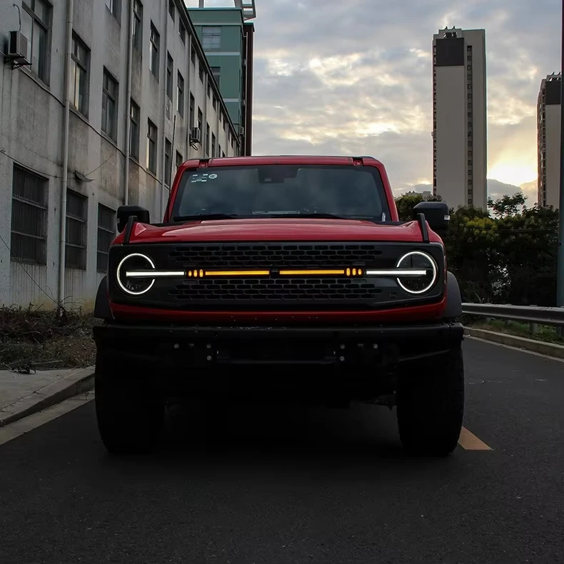 Car Front Bumper Modification For Ford Bronco 2021 2022 2/4 Door Through Light Decorative Light Strip Car Accessories