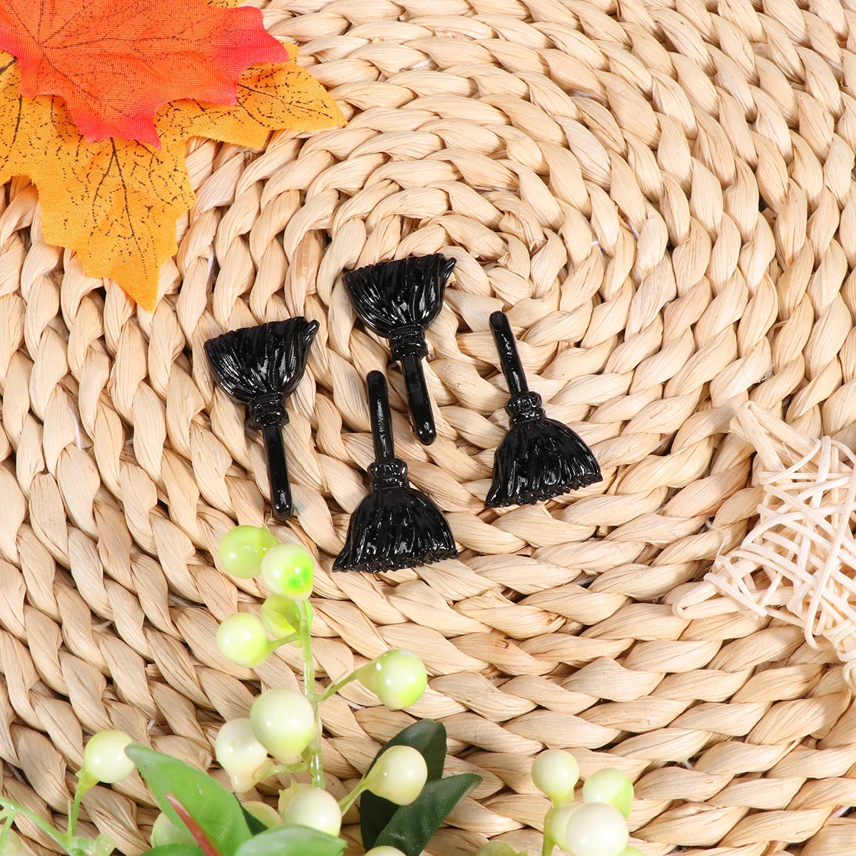 

10Pcs Resin Halloween Decoration Accessories Creative Broom Craft Supplies for DIY Party Favor Making Hairpins Rings