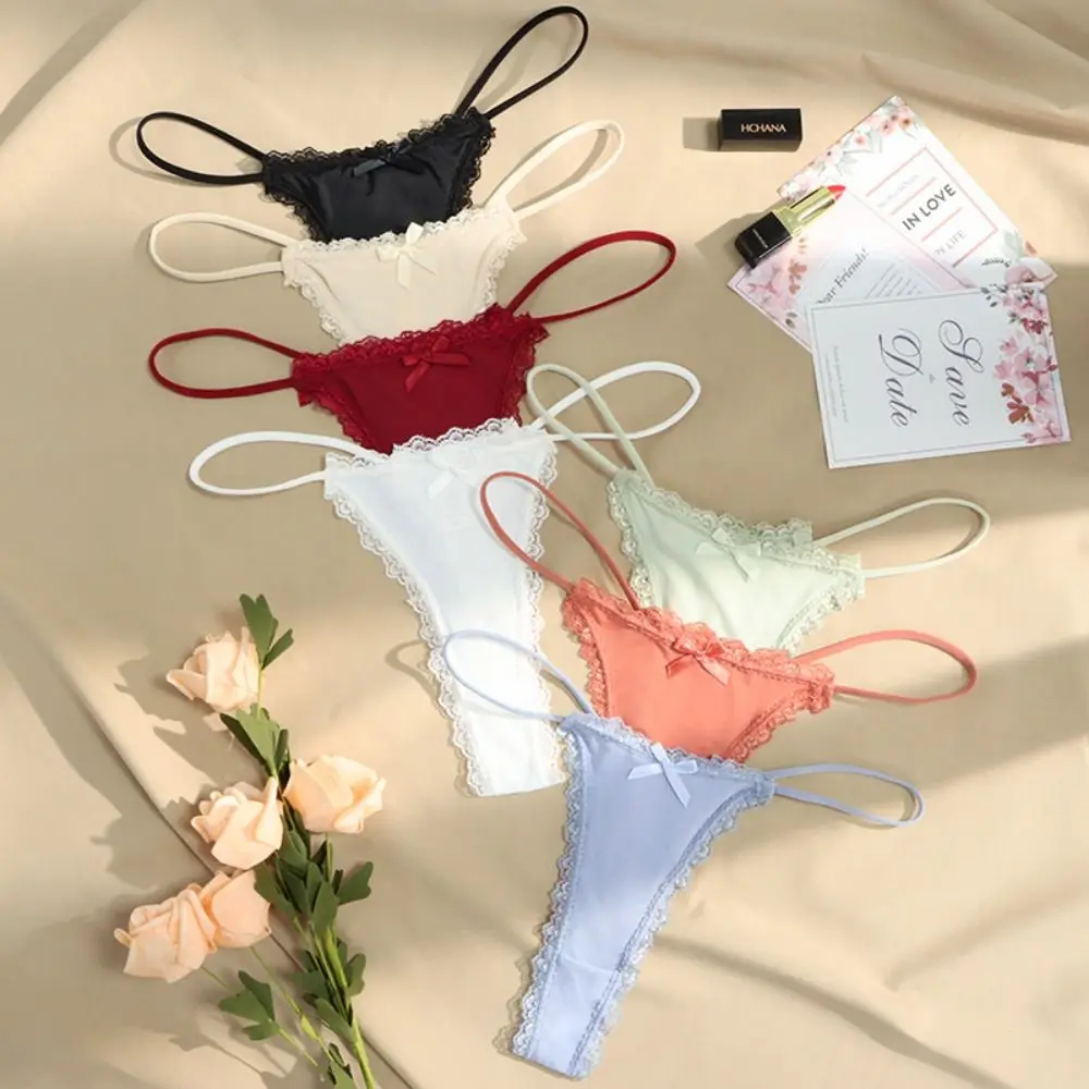 Seduction Comfortable Lingeries Low Waist Thong Simple Underpants Ribbon Korean Underwear Women G-string Panties Bow Briefs