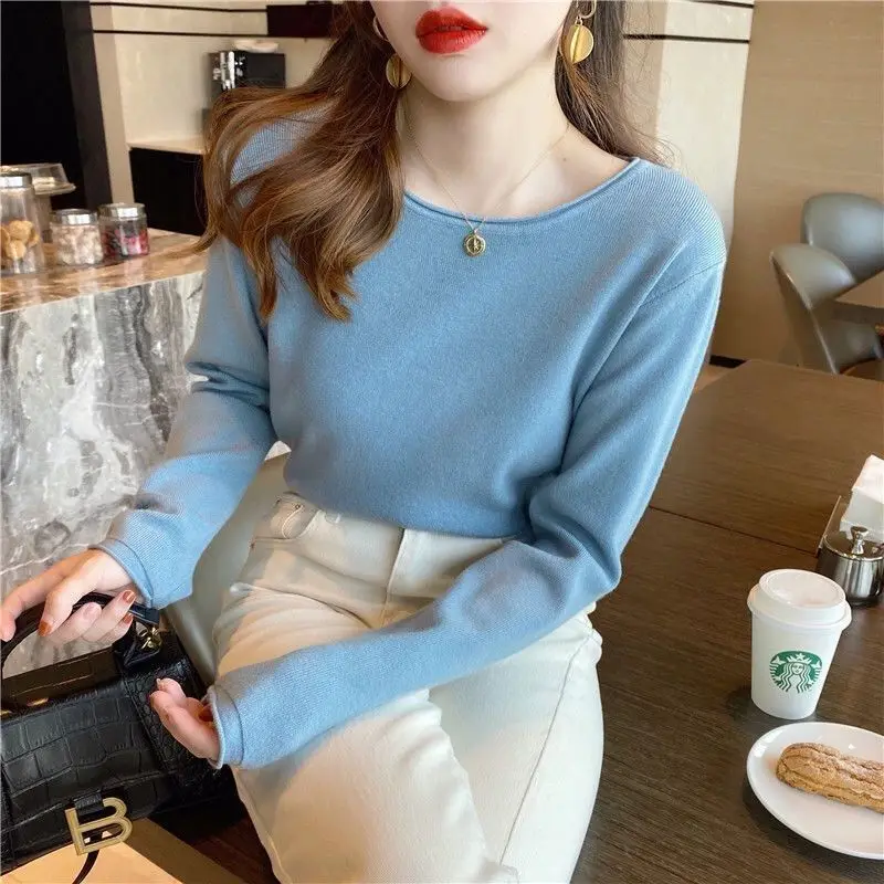 Spring and Autumn Woman's Clothes Solid Color Warm O-neck Elegant Niche Korean Casual Youth All-match SlimInterior Lapping Easy