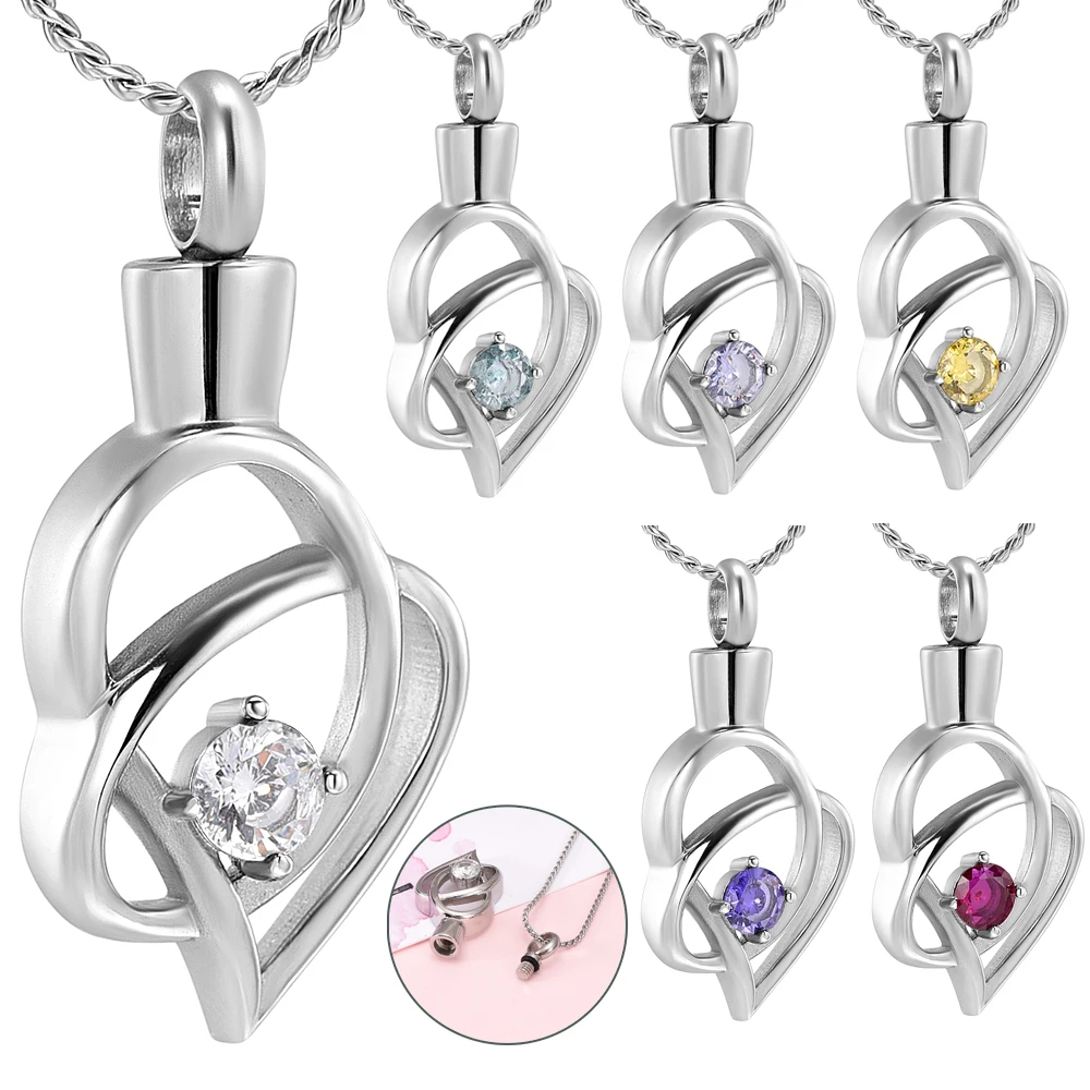 Elegant Crystal Cremation Urn Necklace Customize Stainless Steel Pendant Jewelry For Human Ashes Memorial Keepsake Woman/Girl