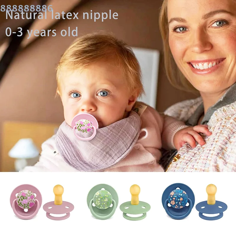 

0-3 Year Old Imitation Breast Milk Macaron Color Printed Natural Latex Pacifier Small Flower Shape Dust Lid Gift For Babies