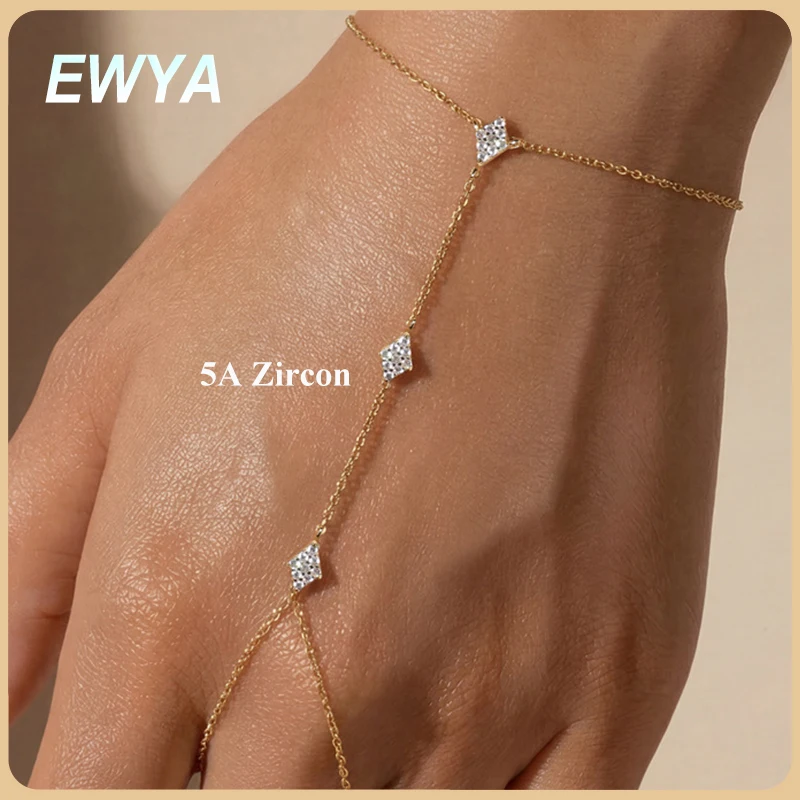 

Браслет-цепочка EWYA S925 из стерлингового серебра с цирконами 5А для женщин, регулируемый, с цветочным дизайном, высокоуглеродистый, ювелирное украшение, подарок