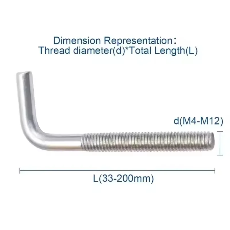 304 Stainless Steel M4 M5 M6 M8 M10 M12 90° L-shaped Right Angle Anchor Screw Right Angle Bolt