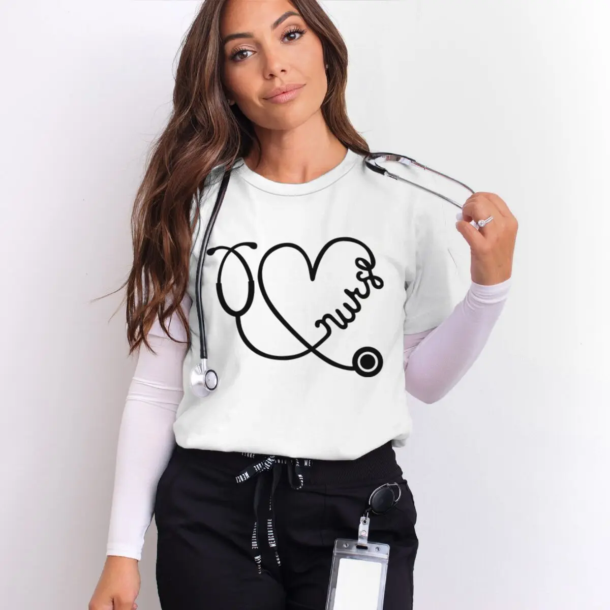 

Stethoscope Love Heart Printed Trend Women Fashion T-shirts Vintage Short Sleeve Casual Female Shirt Medical Staff Tshirt Gifts
