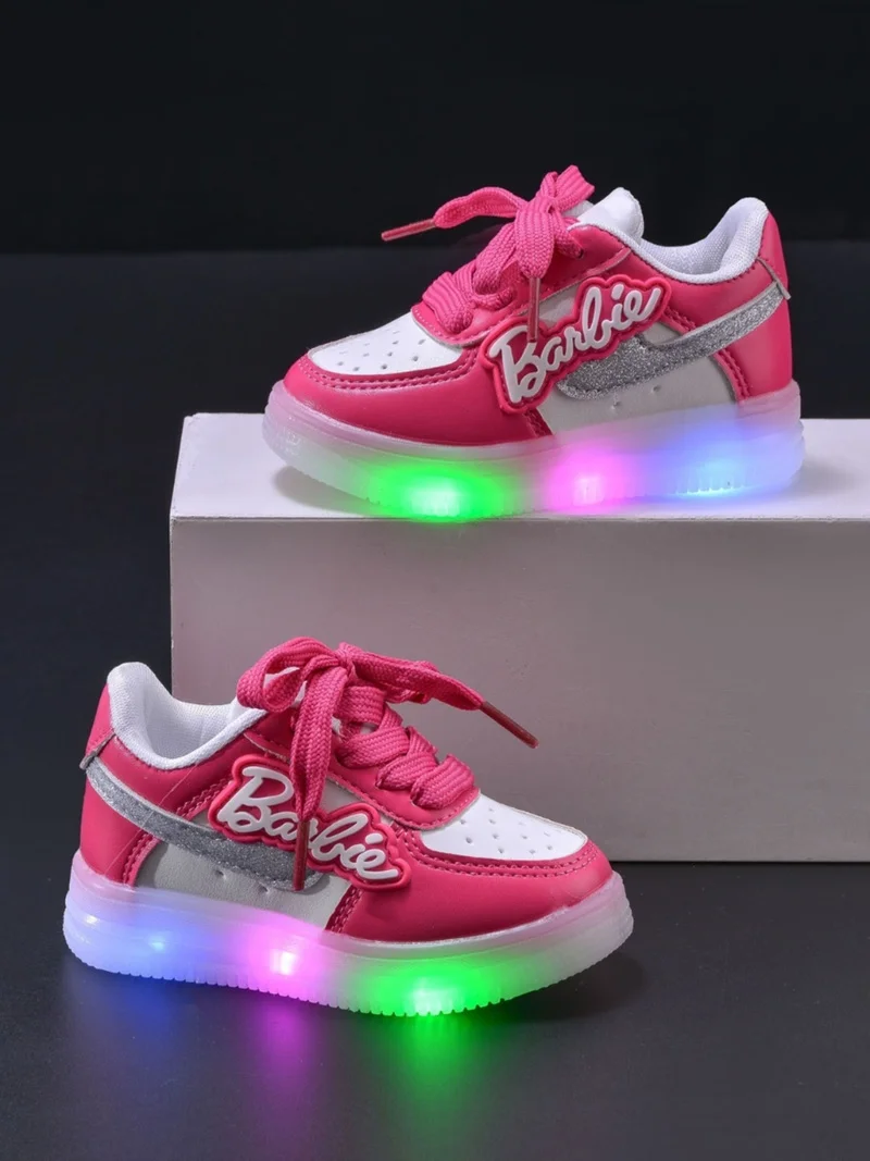 Kids Barbie Shoes Tennis Shoes Girls Led Luminous Sport Shoes Baby Casual Sneakers Cute Children Kawaii Shoes Gift Size 21-30