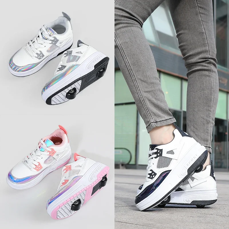 Sneakers With Wheels Roller Skates Shoes Boys Girls Children Kids Sports Outdoor Gift Game Casual Fashion 2 Rollers Breathable