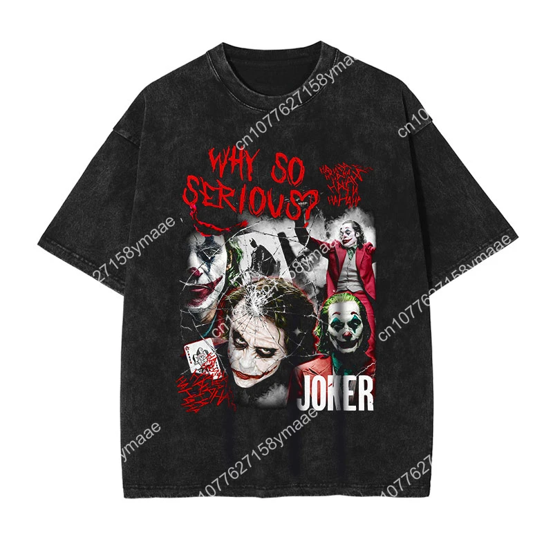 

Joker T Shirt Hip Hop Vintage Washed Movie Old School Tops Tees Oversized T-shirt Short Sleeve Sweatshirts Man 100% Cotton