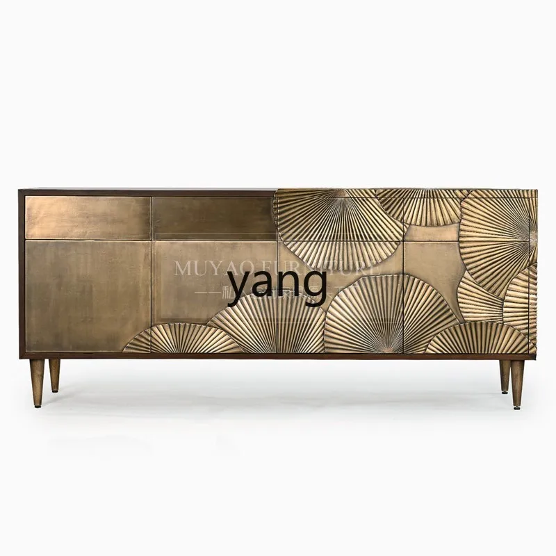 

YHM Entrance Living Room Vintage Sideboard Gold Antique Carved TV Cabinet