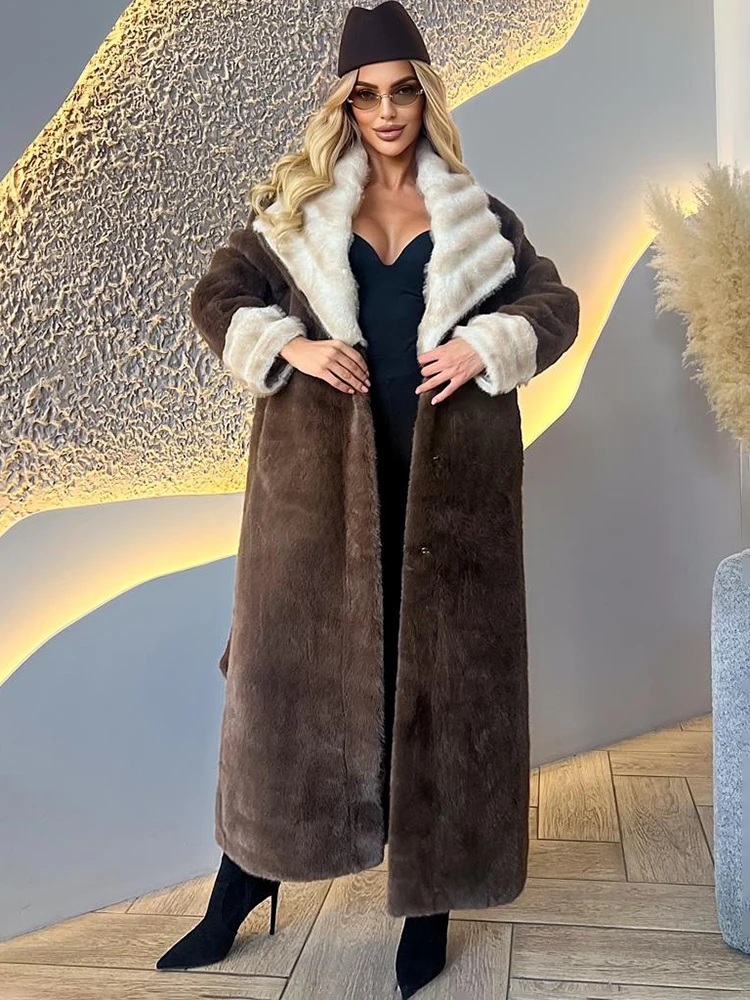 

Tuularose Plush Faux Fur Lapel Coat Women's Winter Solid Loose Plush Full Sleeve Warm Jacket Ladies' Winter High Street Overcoat