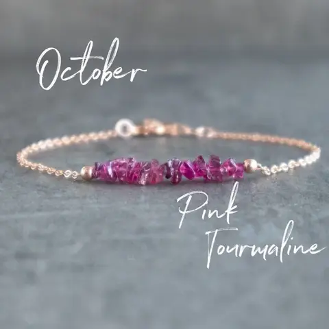 Pink Tourmaline Bracelet, Raw Stone Bracelet, October Birthstone Bracelet, Rubellite Tourmaline Jewelry, Wife Gift