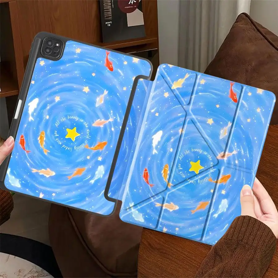 

Чехол-подставка для планшетов iPad Pro 2025, Pro 11-го, 10-го, 9-го, 8-го, 7-го поколений, 12.9 дюймов, Mini 6, 7, Air 4, 5, M3, M2, M4, 11 дюймов, с дизайном «Синее прудовое озеро»