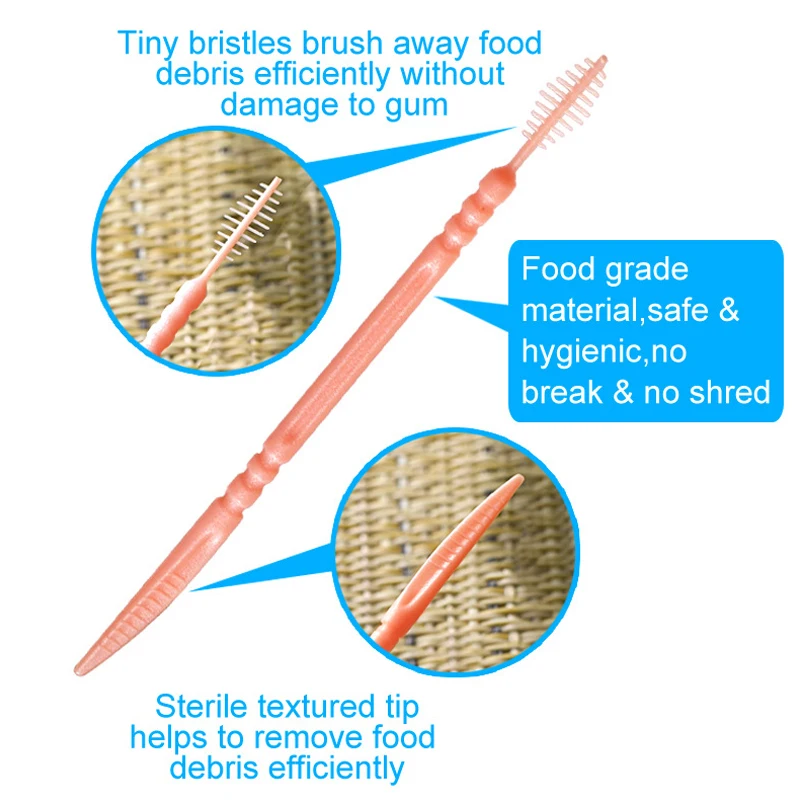 Cure-dents Interdentaire à Double Tête, Brosse à Dents, Bâton de Soins Buccaux, Boîte de 200 Pièces