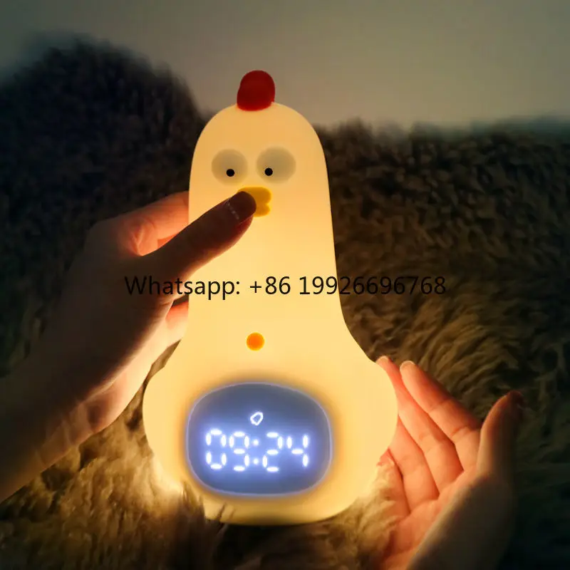

New Design Cute Cartoon Chicken Wake up Alarm Clock Rechargeable Baby Bedroom Night Light Silicone Children Sleep Clock