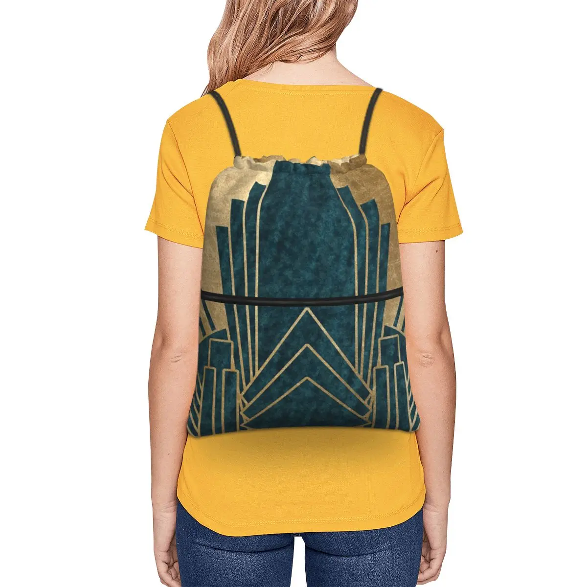 Art Deco Glamour - Teal And Gold Backpacks Fashion Drawstring Bags Sports Bag Book Bags for Travel Students