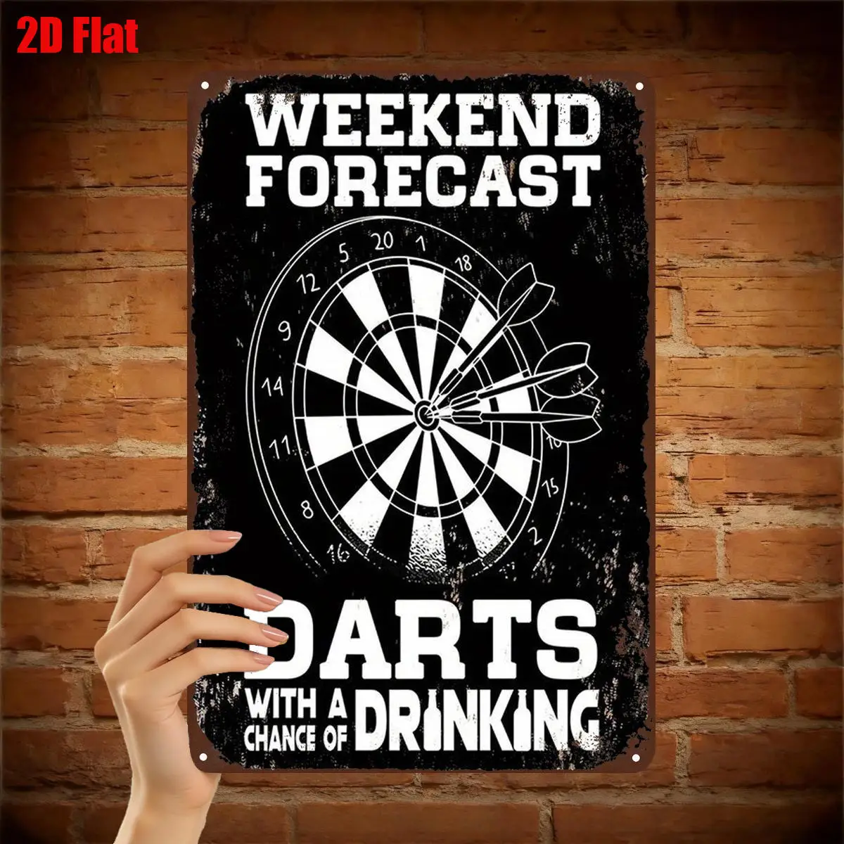 2D Flat 1pc, Weekend Forecast: Darts with a Chance of Drinking – Vintage Iron Art Wall Decor 20.32X30.48 cm