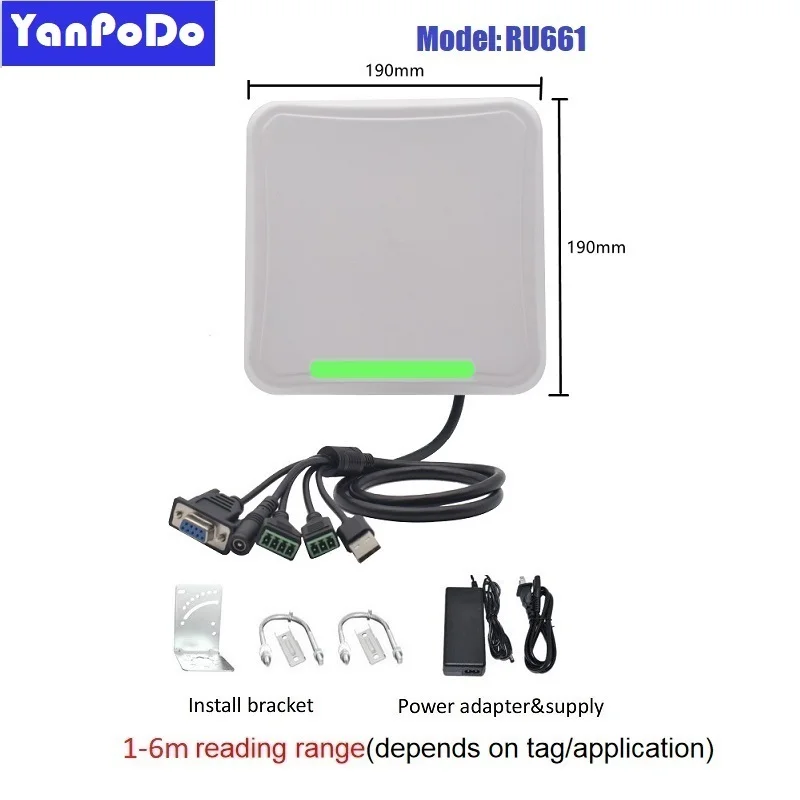 Yanpodo RU661 5-6m Uhf Rfid Reader with LED  Green Light RS232 WG26 USB RELAY Ethernet for Vehicle Management