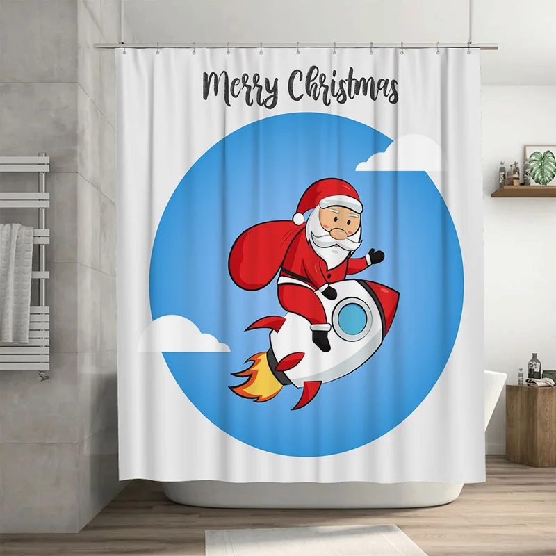 

TU Santa Rocket Занавеска для душа Рождественское пространство Галактика Домашний декор Праздничный праздник Декор для ванной комнаты Современный стиль Рождественский подарок Уникальный де