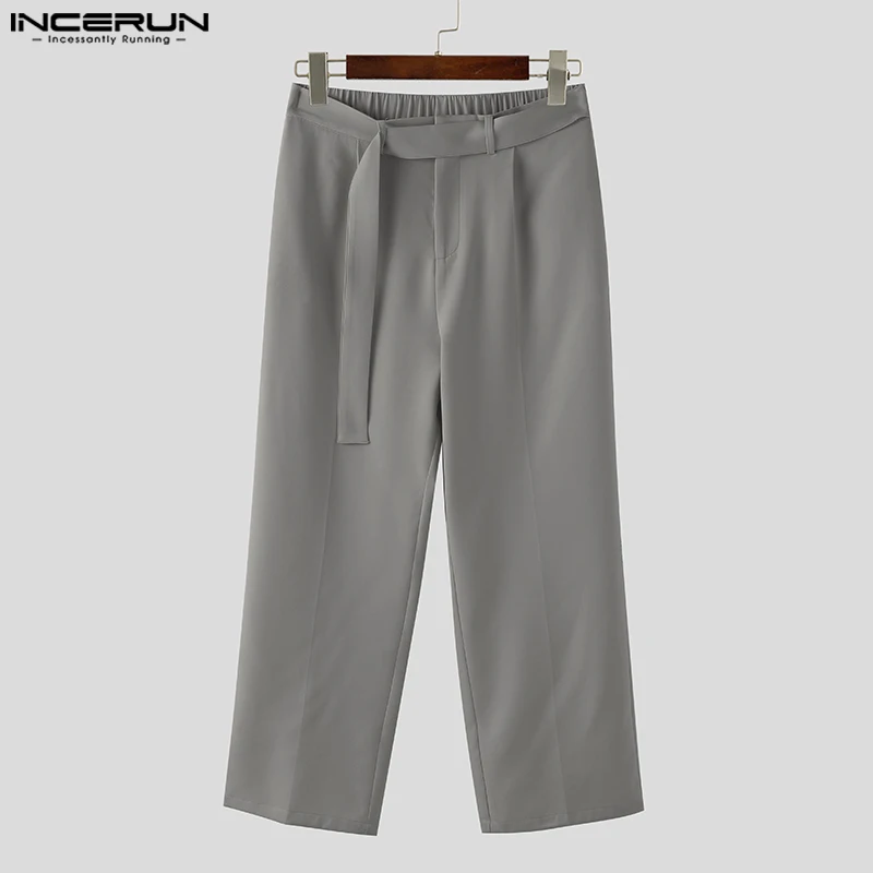 2024 Men Pants Solid Color Joggers Korean Elastic Waist Straight Trousers Men Loose Streetwear Fashion Casual Long Pants INCERUN