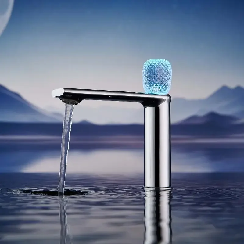 Basin Faucet Bright Crystal Ball Handle Brass Bathroom Tap Single Hole Hot and Cold Water Mixer Faucets