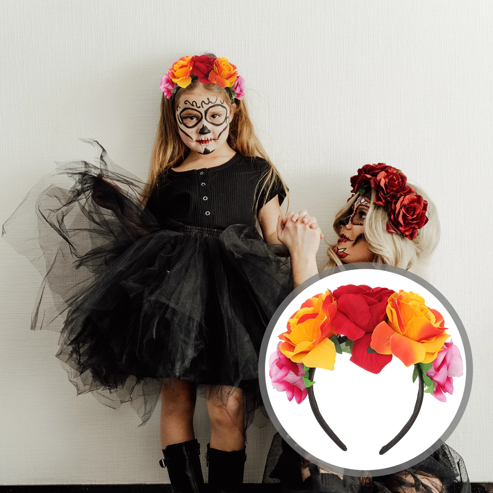 

Flower Headband Halloween Cosplay Costume Floral Hair Wreath Big Colorful Rose Hair Accessory Halloween Headband