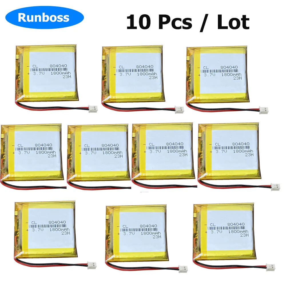 

10PCS 3.7V 804040 1800mAh Polymer Lithium +2.0mm 2pin Plug Battery For GPS Navigator DVD Recorder Headset e-book Camera Trackers