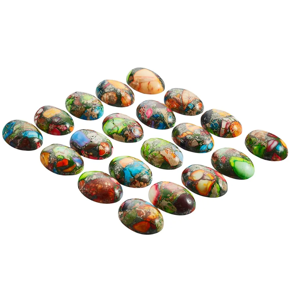 TUMBEELLUWA 1Lot (5Pc) Colorful Sea Sediment Jasper Oval Stone Cabochons Flatback Semi-precious CAB for Jewelry Making,18x25mm