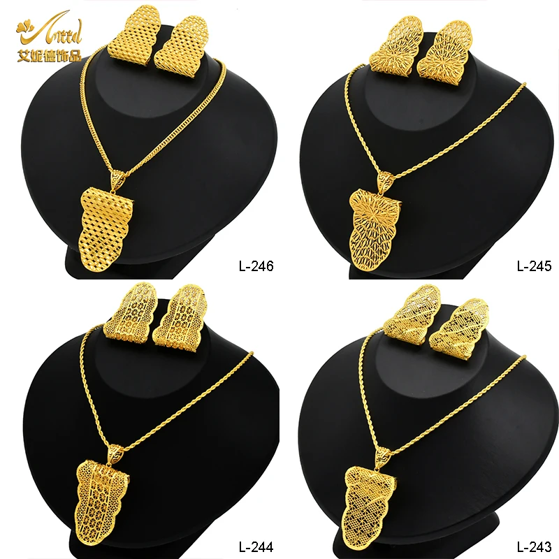 

Fashion Dubai Gold Color Necklace&Earrings Sets for Women Ethiopian Engagement Copper Jewelry Set Indian Wedding Party Gifts 24k