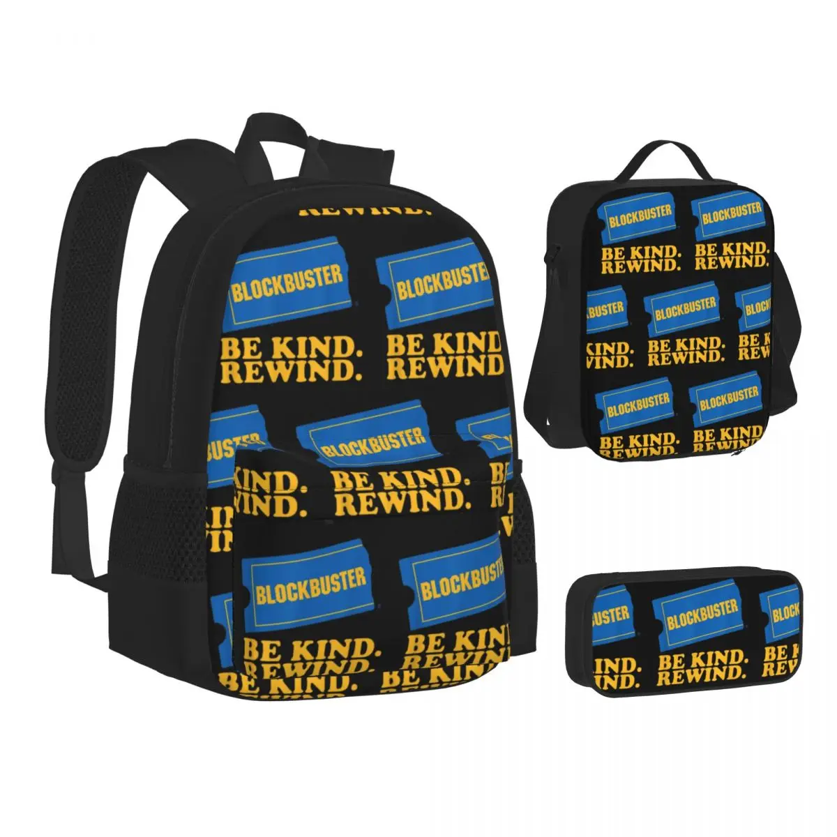 Blockbuster Be Kind Rewind Backpacks Students Bookbag School Bags Children Rucksack Lunch Bag Pen Bag Three-Piece Set