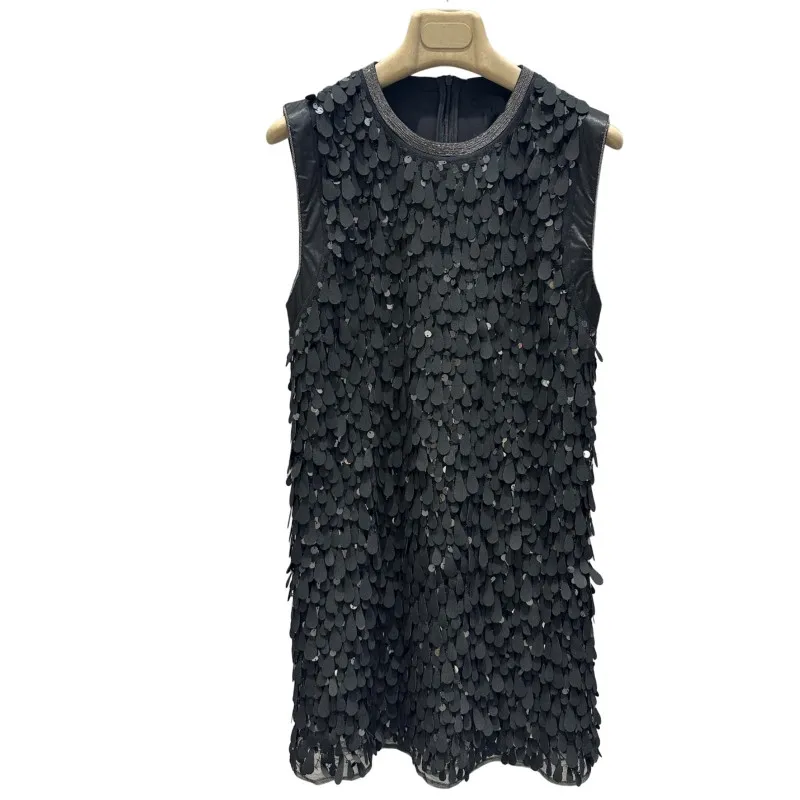 23 Years New Elegant Black Dress Autumn and Winter Shining Machine Embroidery Water Drops Sequins Dress Dress