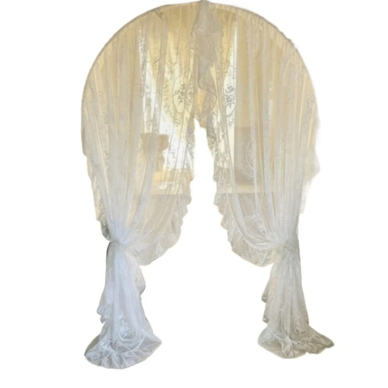 French lace no-drill curtain panel - archway/arched door curtain